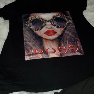 Black Graphic Tee with Boss Print